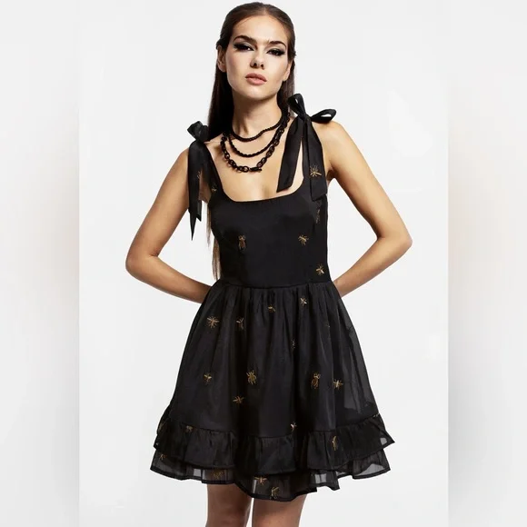 Disturbia Insectarium Embroidered Organza Tiered Corset Mini Dress US 4/UK 8 - Picture 4 of 8